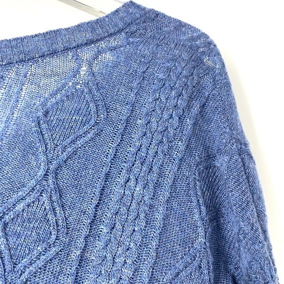 SOFT SURROUNDINGS Size L V-Neck Cable Knit Lightweight Sweater Dusty Blue - Picture 5 of 6